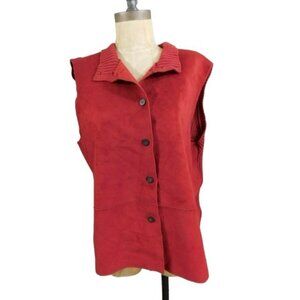 J. Jill Size M Medium Faux Leather Knit Button Front Casual Vest
